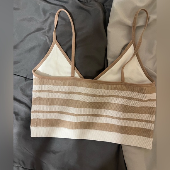 Cream and white striped garage tank top size S - Picture 3 of 4